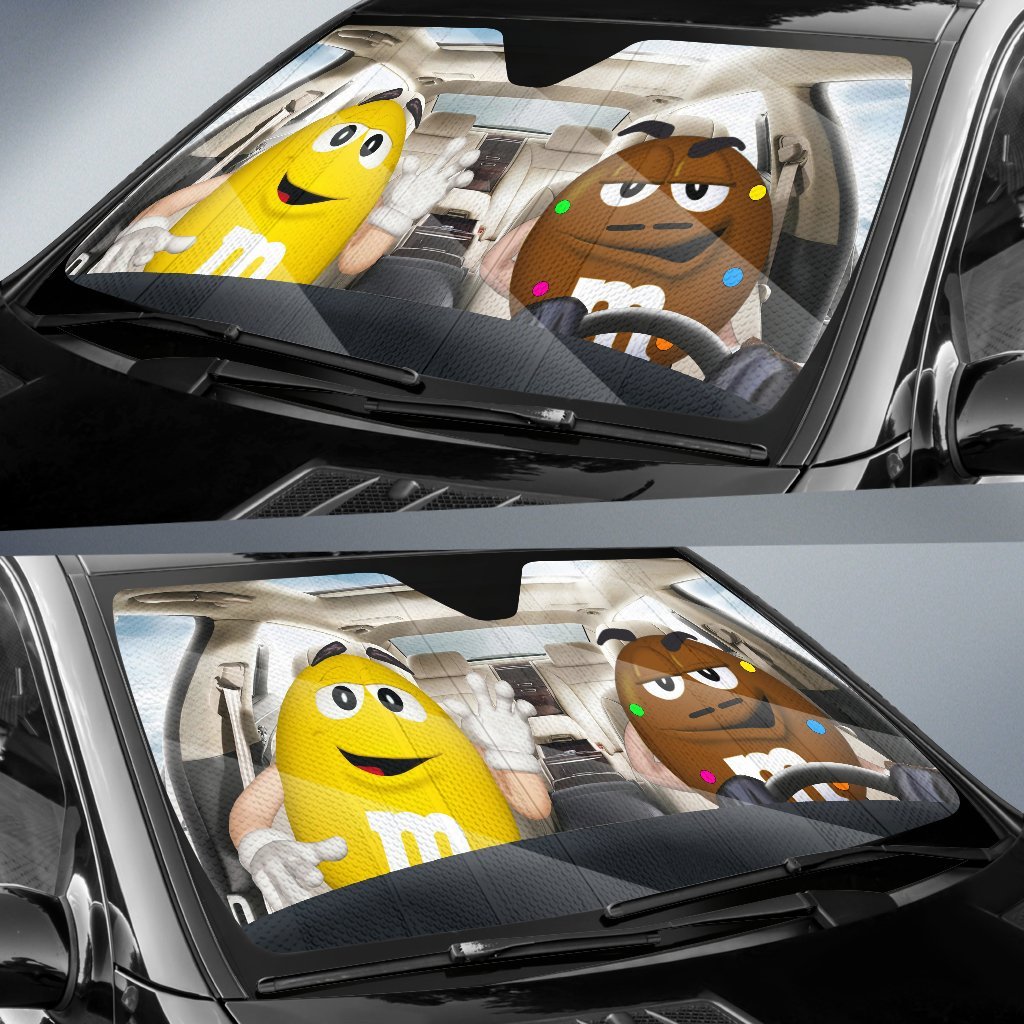 Funny M&M Chocolate Yellow Brown Driving Car Auto Sunshade