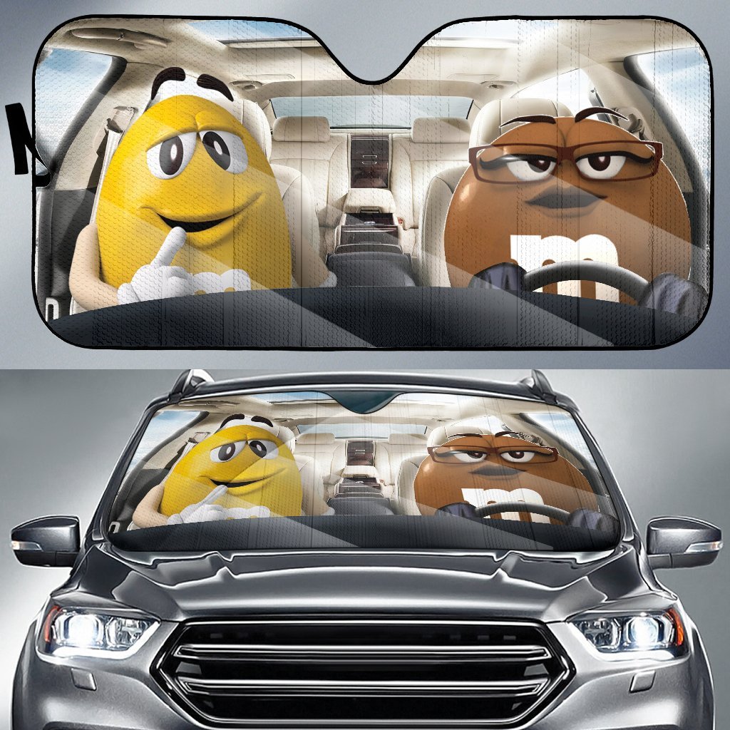 Funny M&M Chocolate Yellow Brown Driving Car Auto Sunshade