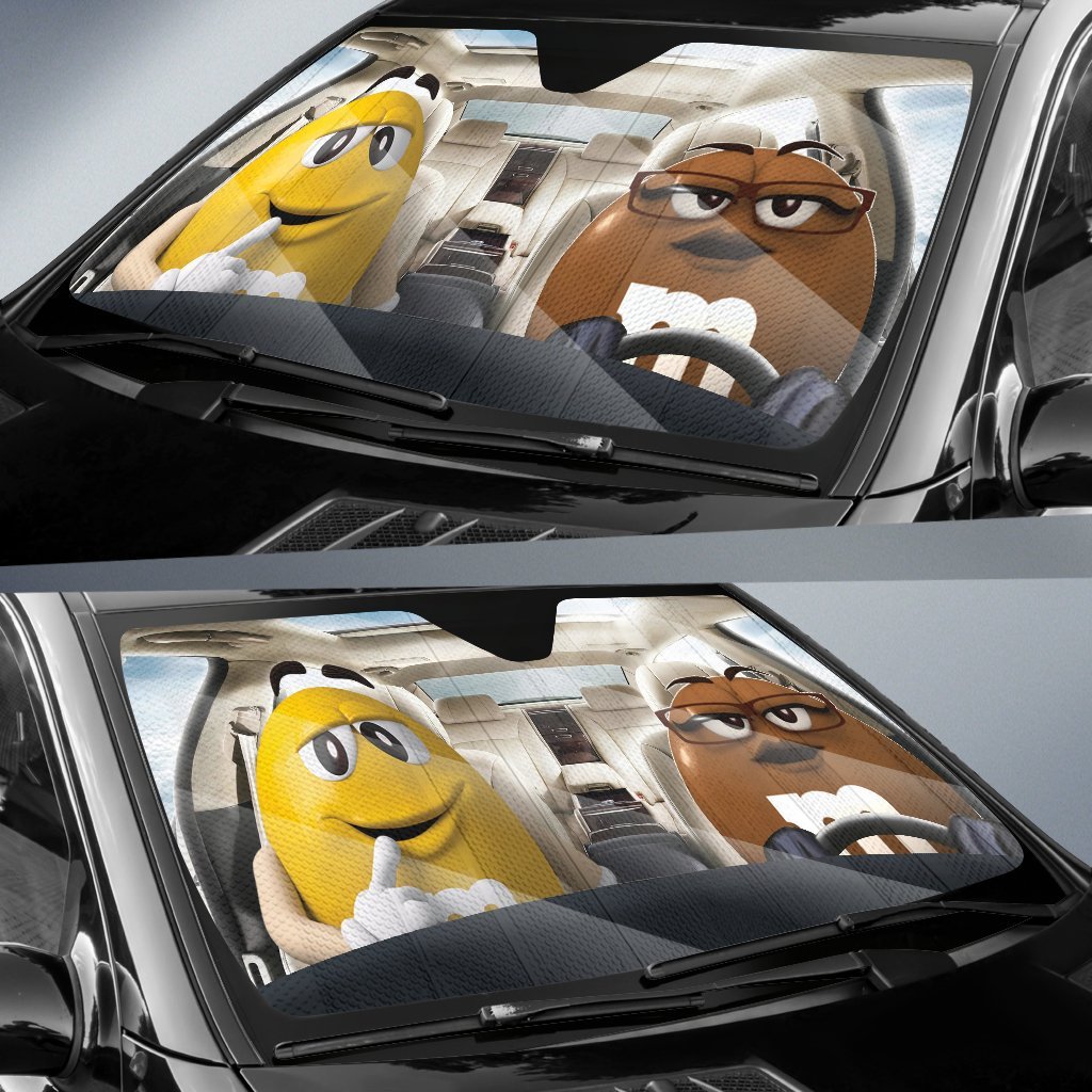 Funny M&M Chocolate Yellow Brown Driving Car Auto Sunshade