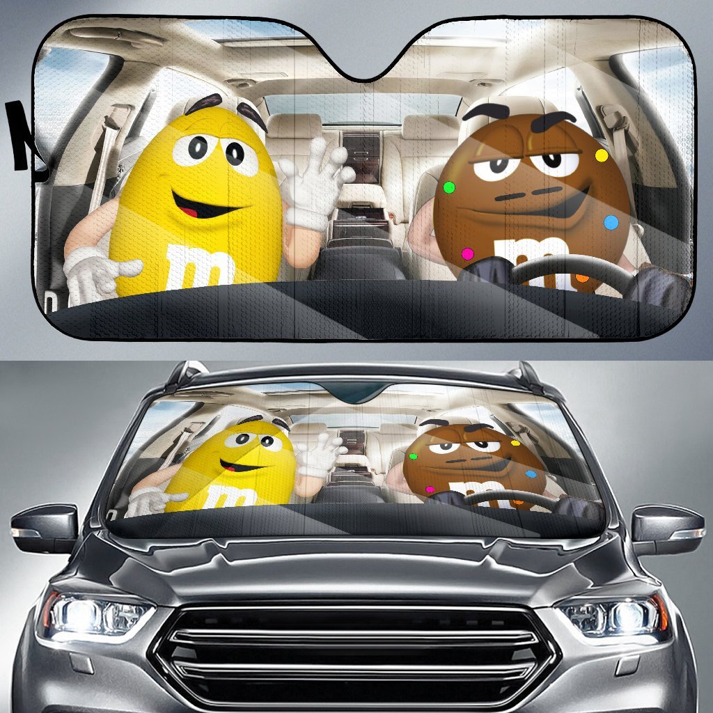 Funny M&M Chocolate Yellow Brown Driving Car Auto Sunshade