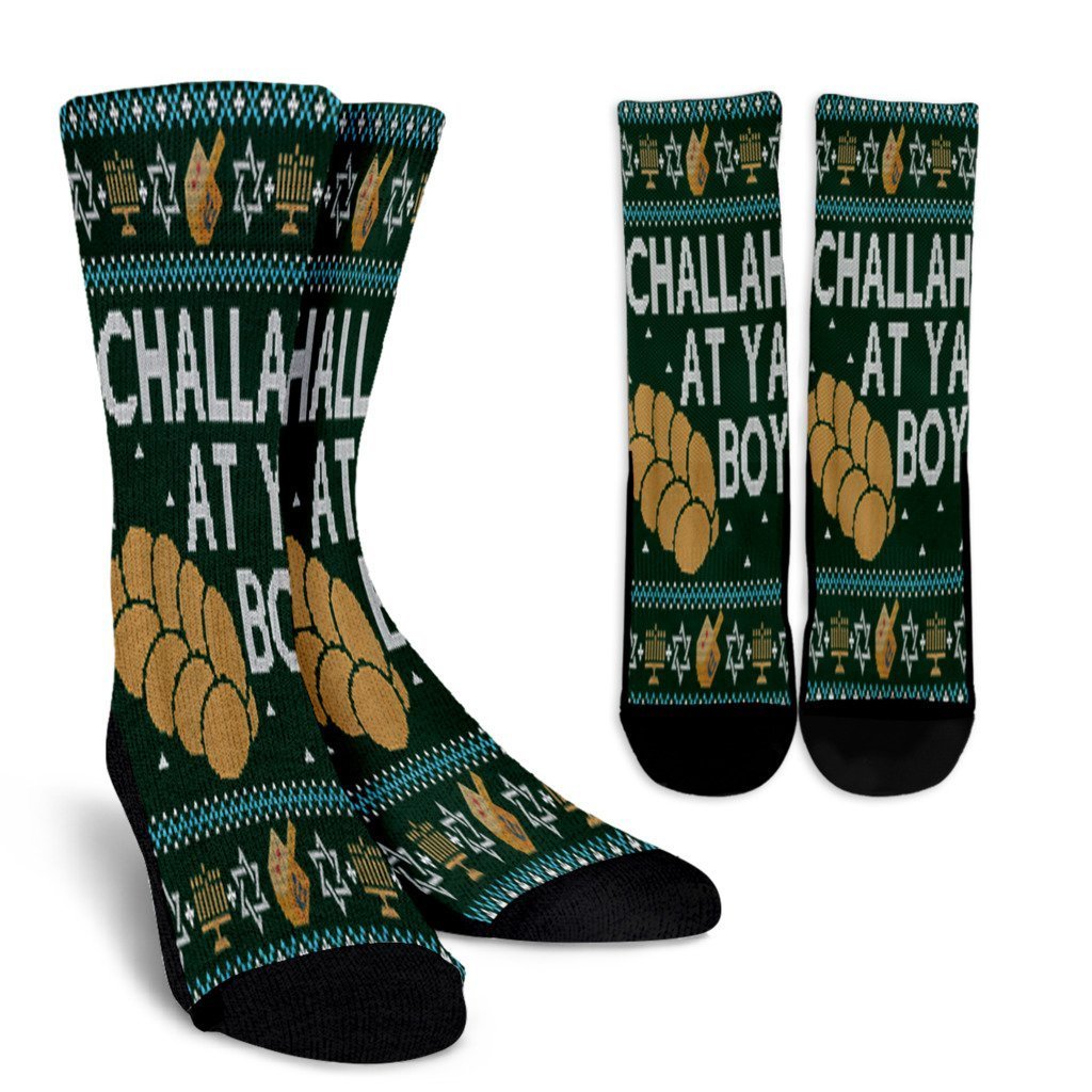 Funny Ugly Hanukkah Sweater Challah At Ya Boy Matching Noel Socks Perfect Christmas Gift