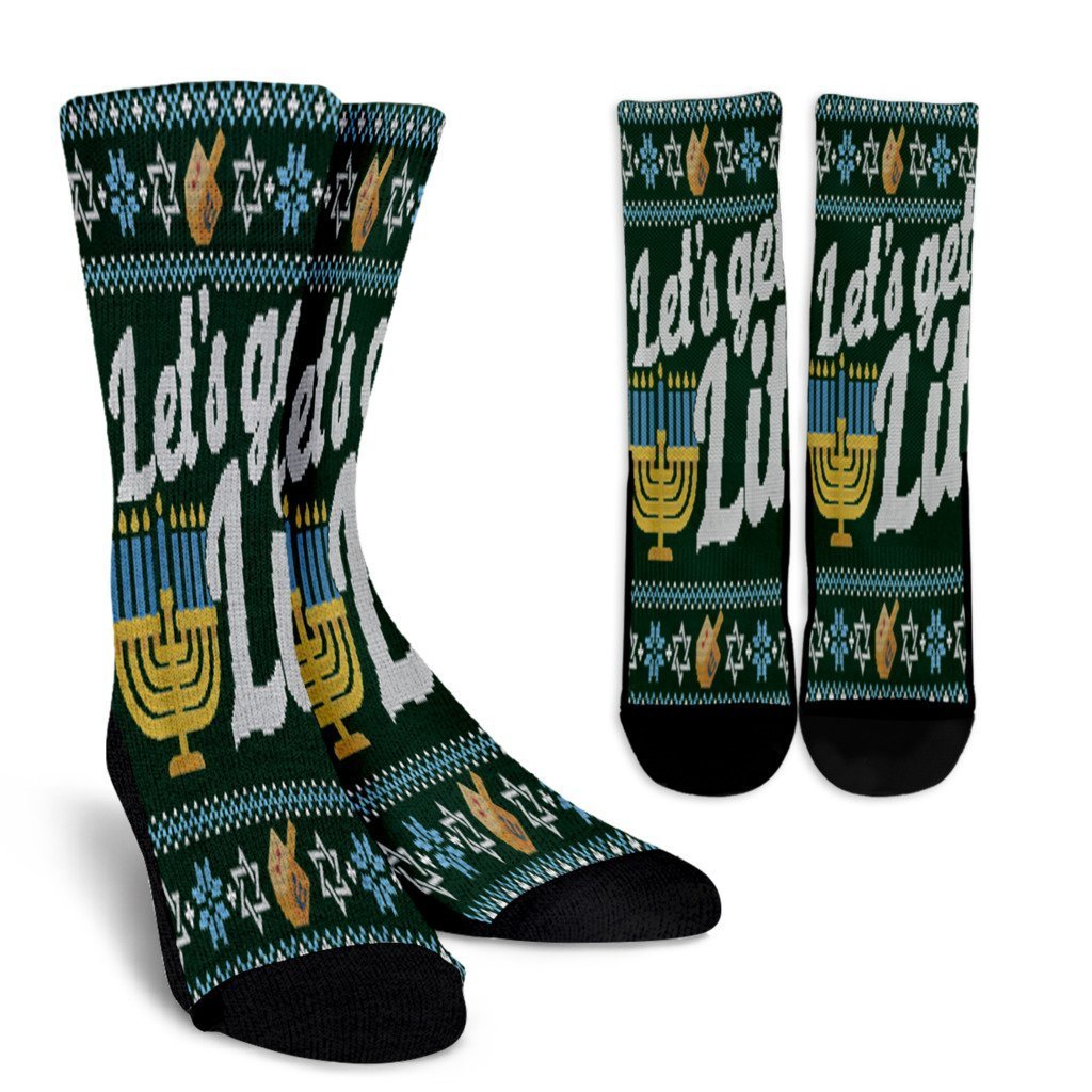 Funny Ugly Hanukkah Sweater Let'S Get Lit Drinking Noel Socks Perfect Christmas Gift