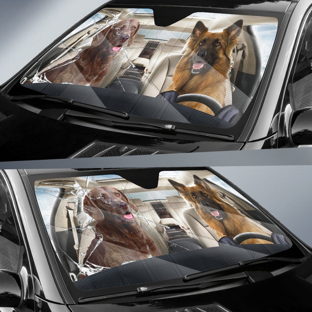 German Shepherd With Dark Dog Car Sunshade