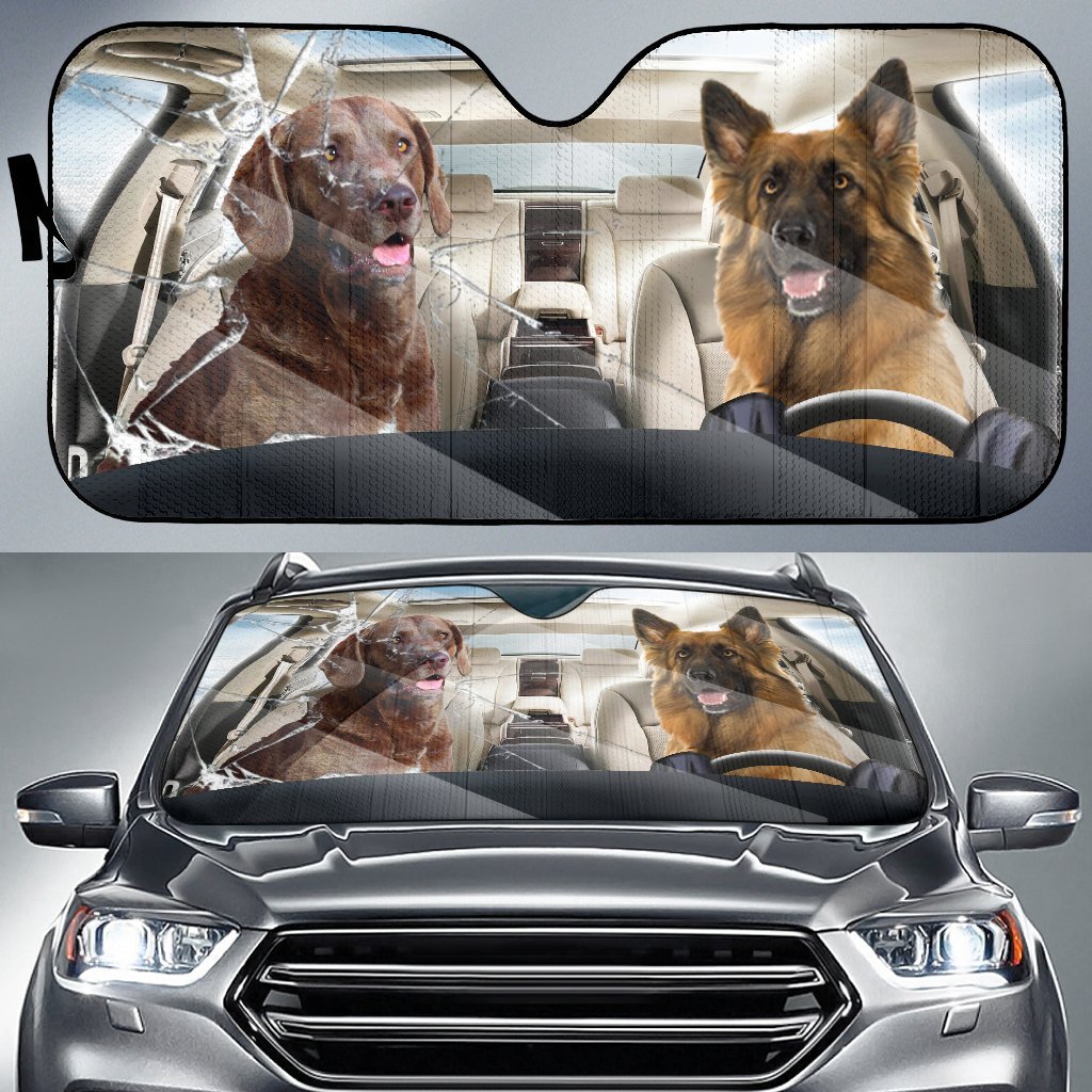 German Shepherd With Dark Dog Car Sunshade