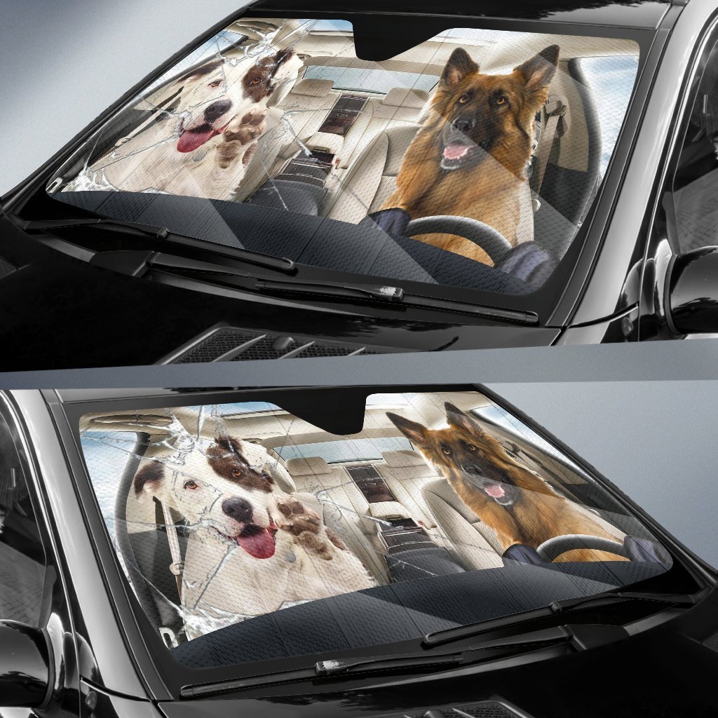 German Shepherd With Dog-Grooming Car Sunshade