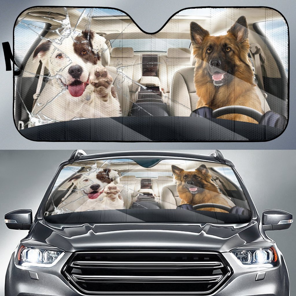 German Shepherd With Dog-Grooming Car Sunshade