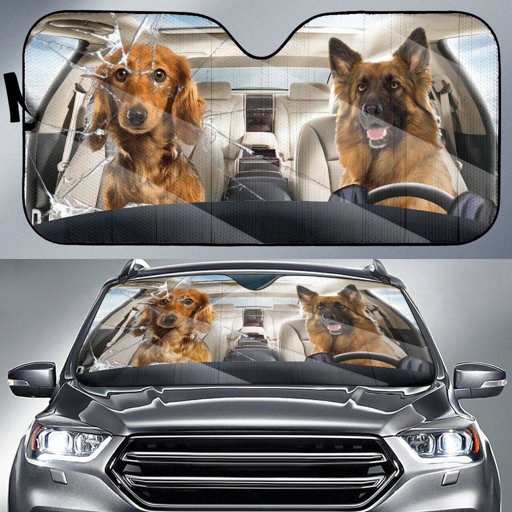 German Shepherd With Golden-Retriever Car Sunshade