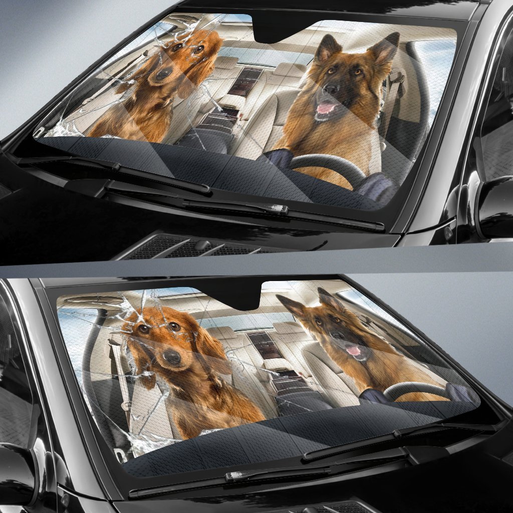 German Shepherd With Golden-Retriever Car Sunshade