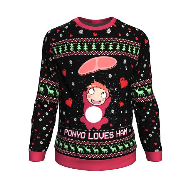 Studio Ghibli Ponyo Loves Ham Miyazaki Premium Ugly Christmas Sweater Amazing Gift Idea Thanksgiving Gift