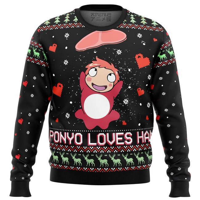 Ghibli Ponyo Loves Ham Premium Ugly Christmas Sweater Amazing Gift Idea Thanksgiving Gift