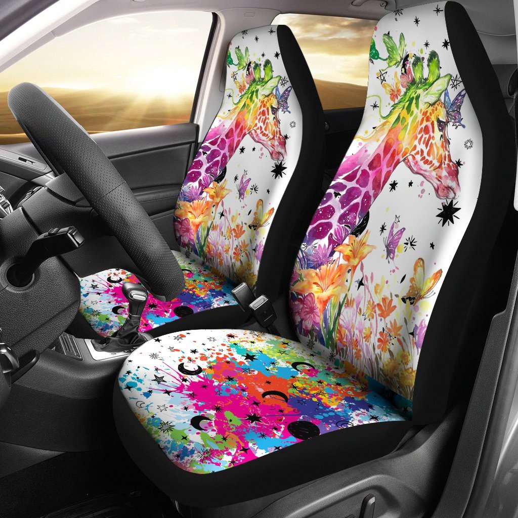 Giraffe And Butterflies Painting Car Seat Covers