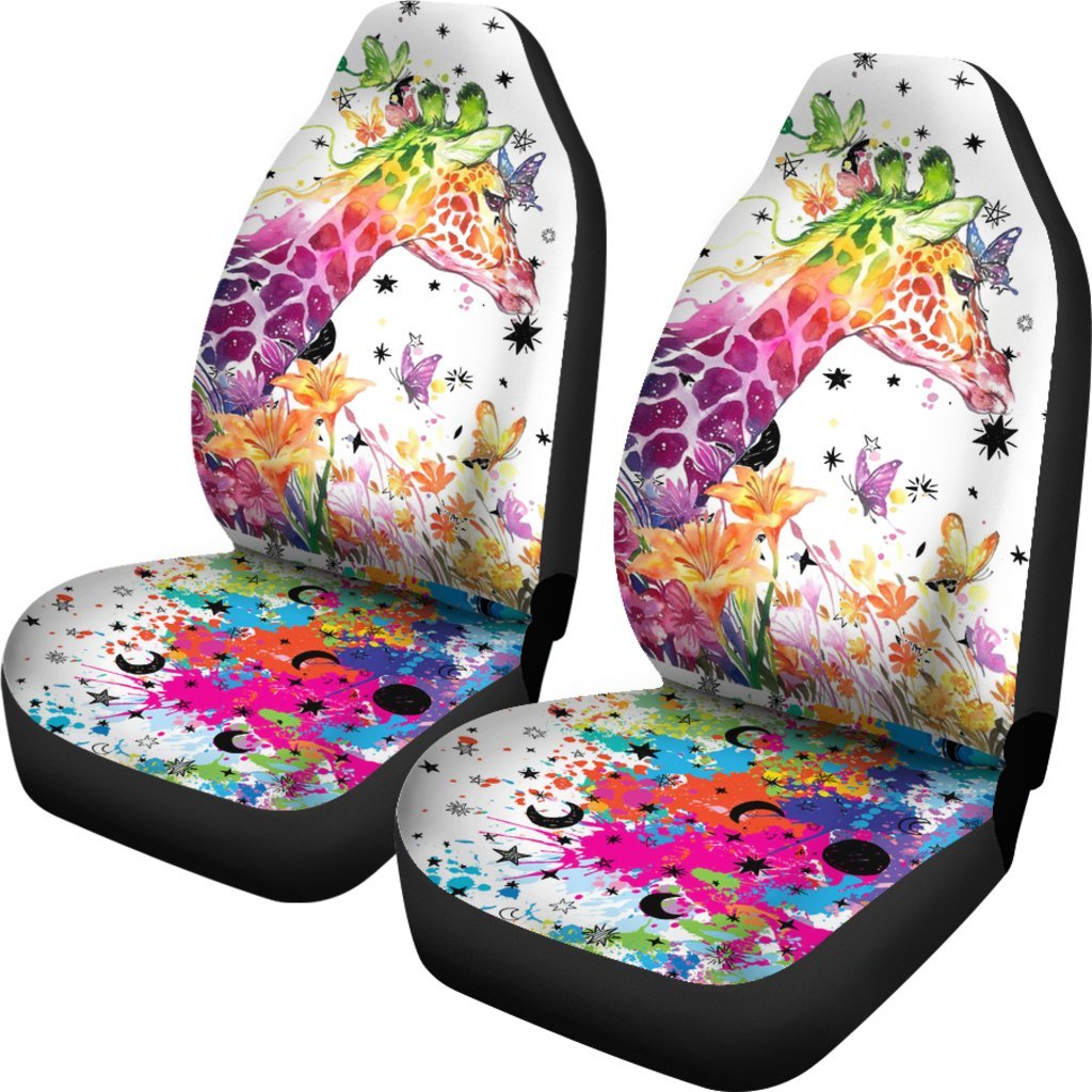 Giraffe And Butterflies Painting Car Seat Covers