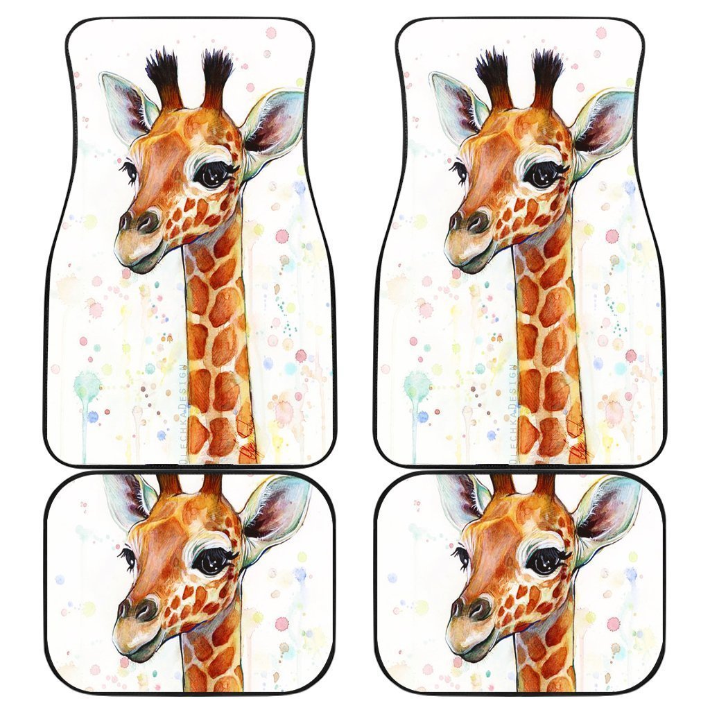 Giraffe Female Cute Smile In White Theme Car Floor Mats