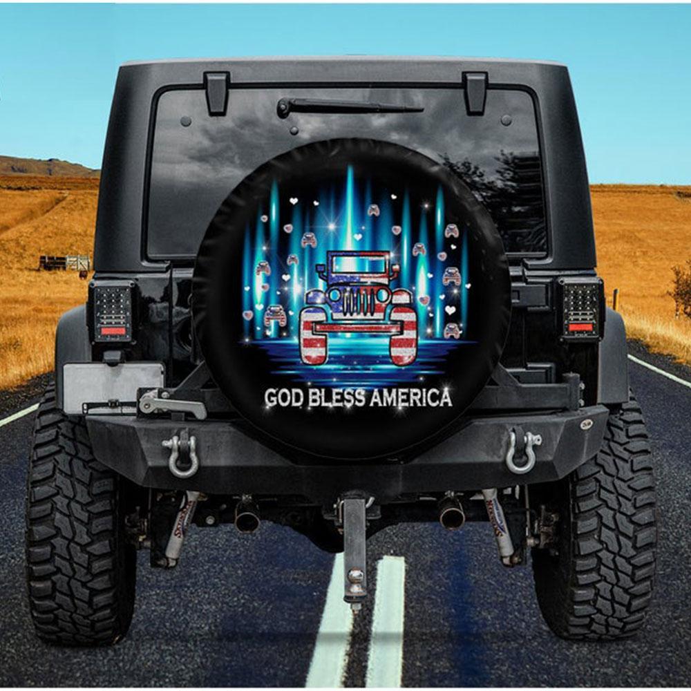 God Bless America Jeep Car Spare Tire Cover Gift For Campers