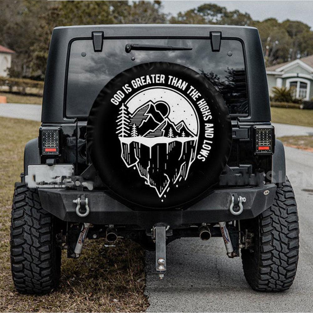 God Is Greater Than The Highs And Lows Jeep Car Spare Tire Cover Gift For Campers