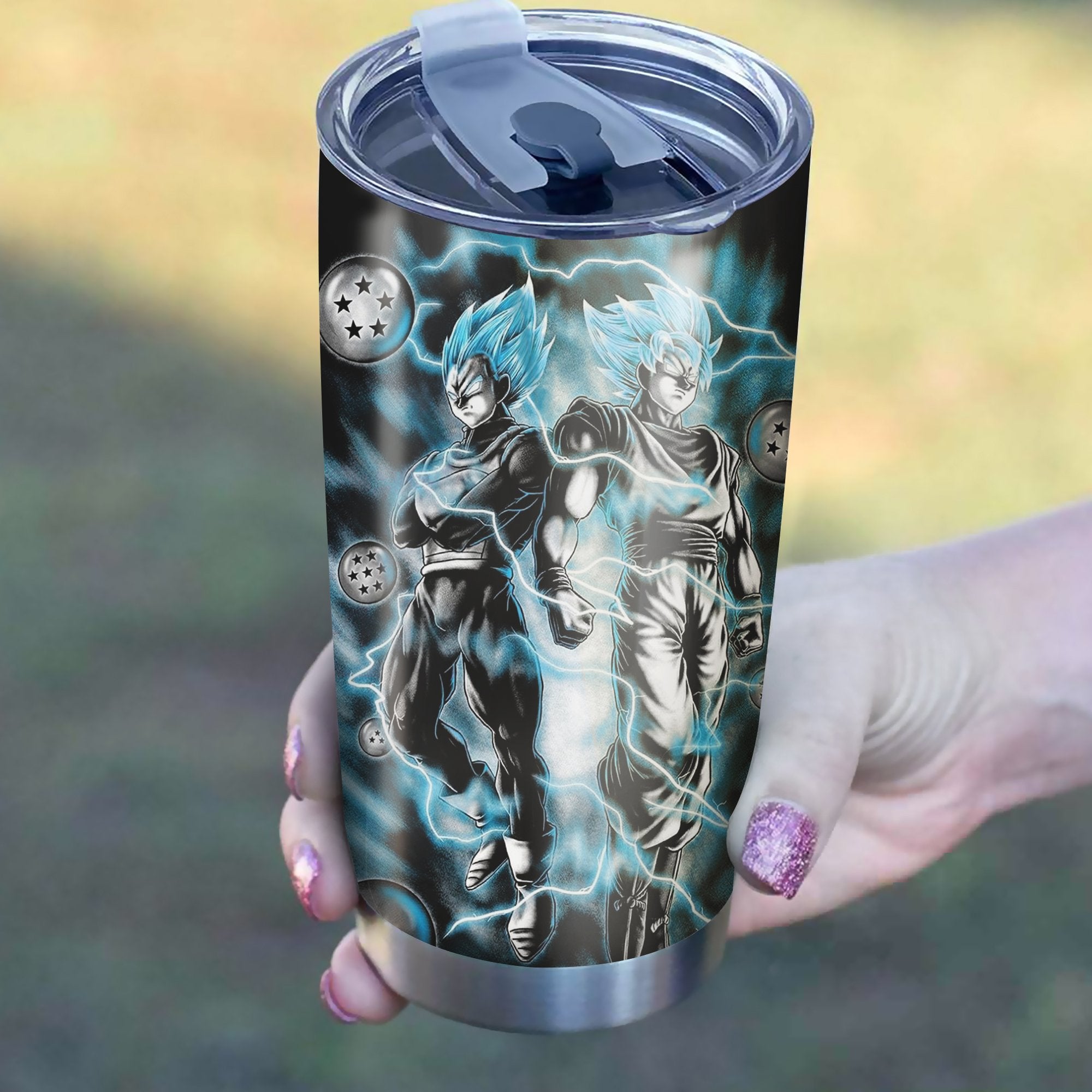 Goku Vegeta Blue Tumbler Best Perfect Gift Idea Stainless Traveling Mugs 2021