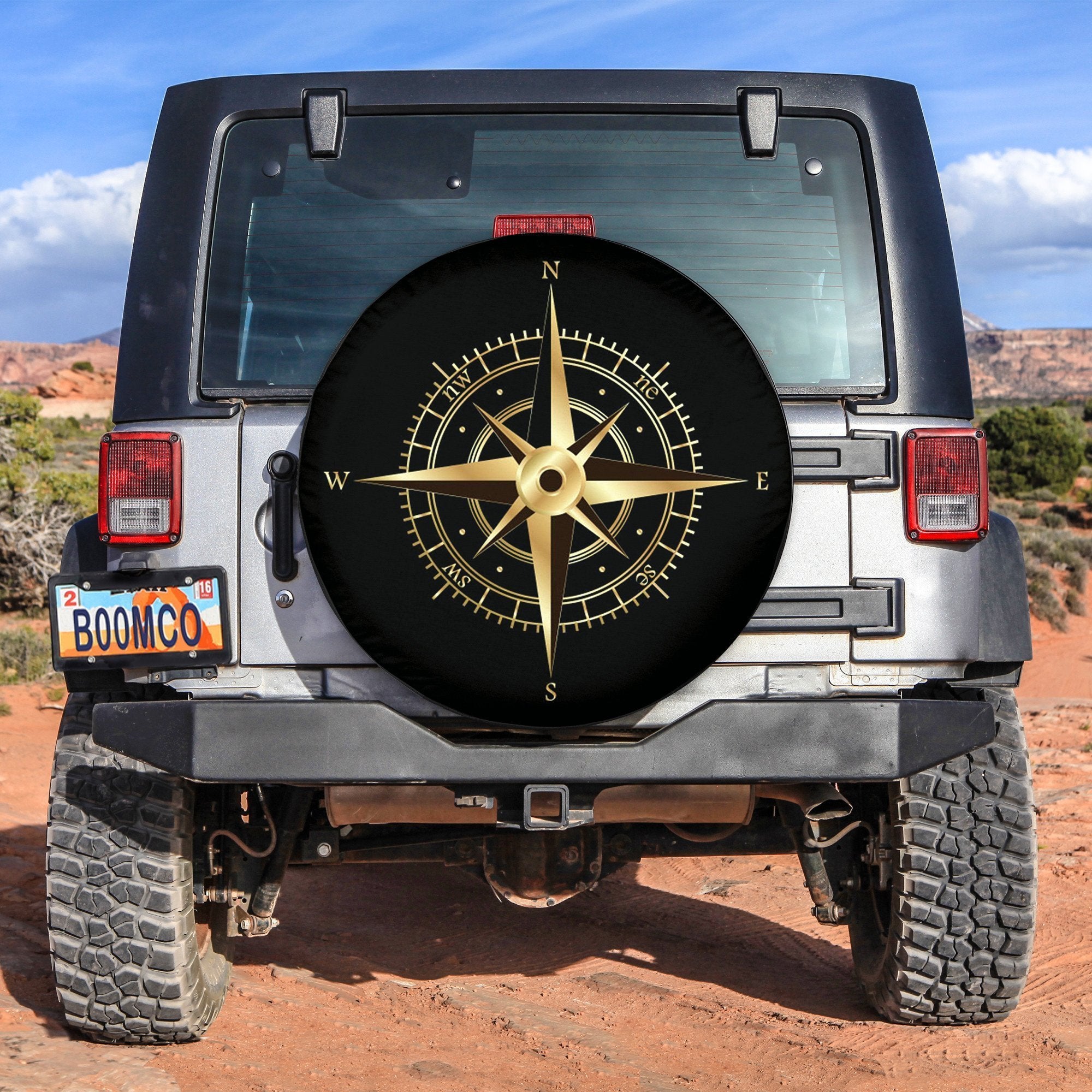 Golden Compass With Black Car Spare Tire Cover Gift For Campers