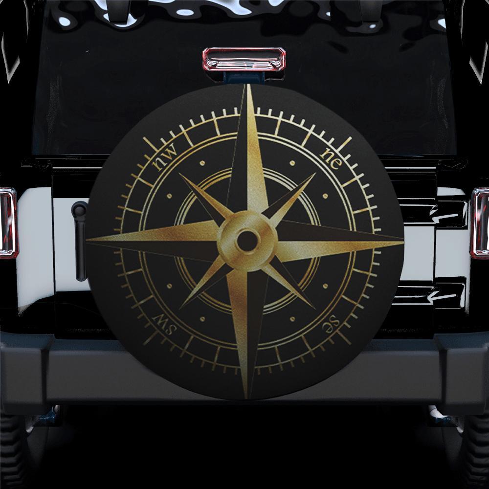 Golden Compass With Black Car Spare Tire Cover Gift For Campers