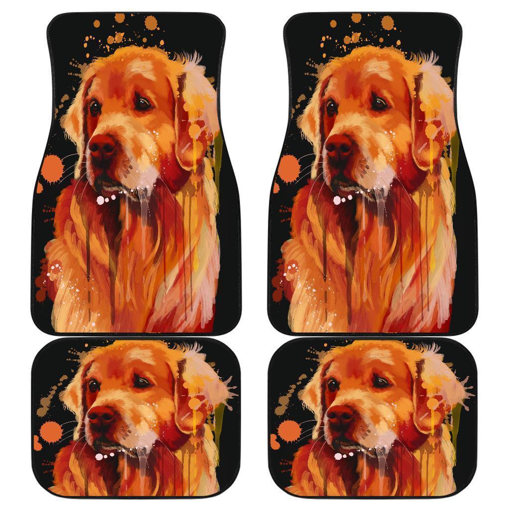 Golden Dog Adorable In Black Theme Car Floor Mats