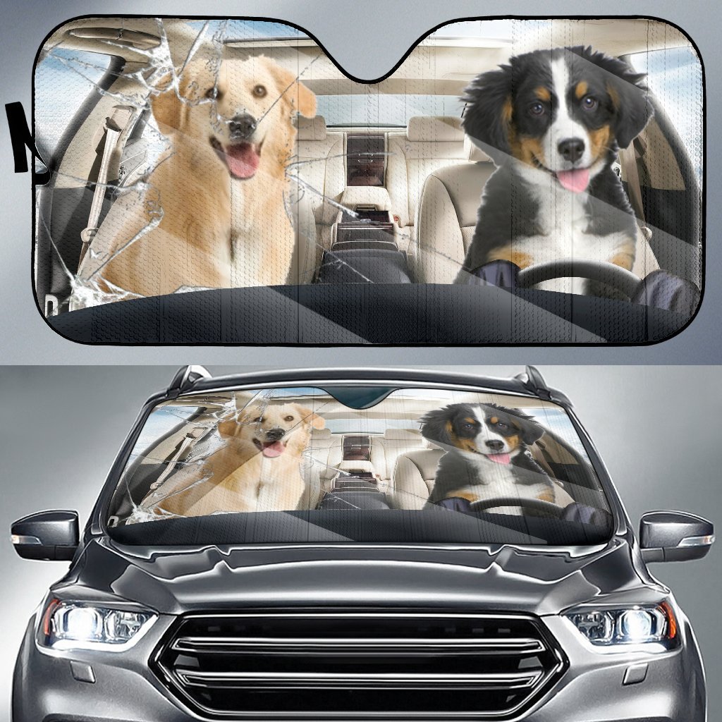 Golden Dog And Bernese Mountain Dog Car Auto Sunshade (2)