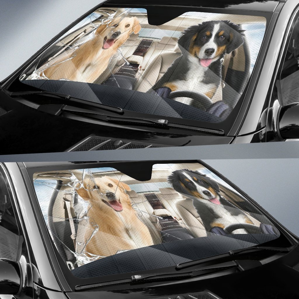 Golden Dog And Bernese Mountain Dog Car Auto Sunshade (2)