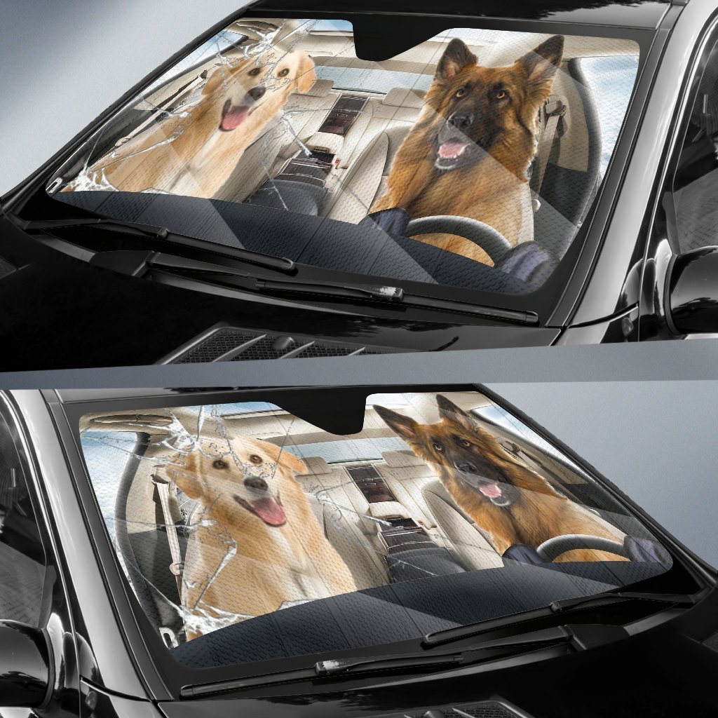 Golden Dog And German Shepherd Car Auto Sunshade