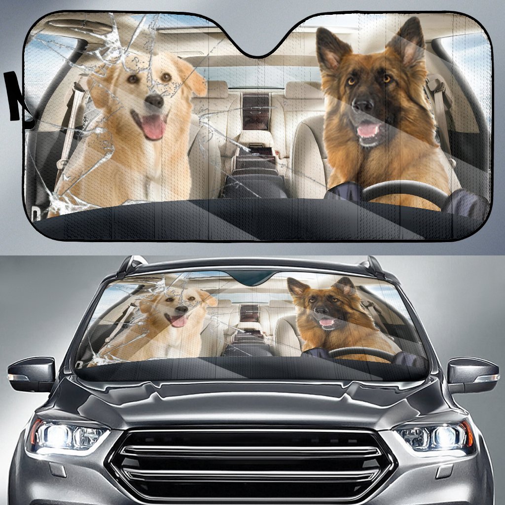 Golden Dog And German Shepherd Car Auto Sunshade