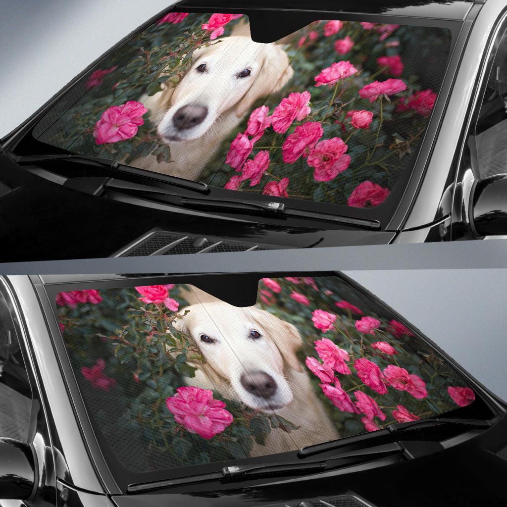 Golden Retriever Roses Hd 5K Car Sun Shade Gift Ideas 2021