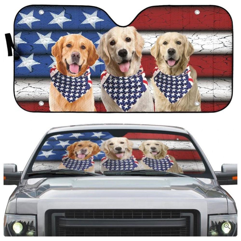 Golden Retriever USA Flag Custom Car Auto Sun Shades Windshield Accessories Decor Gift