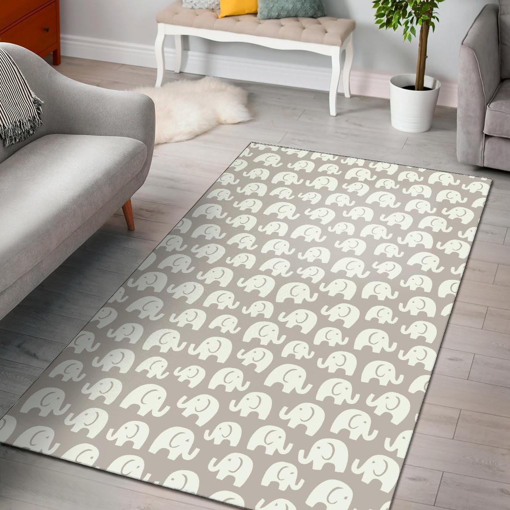 Gray And White Elephant Pattern Area Rug Carpet