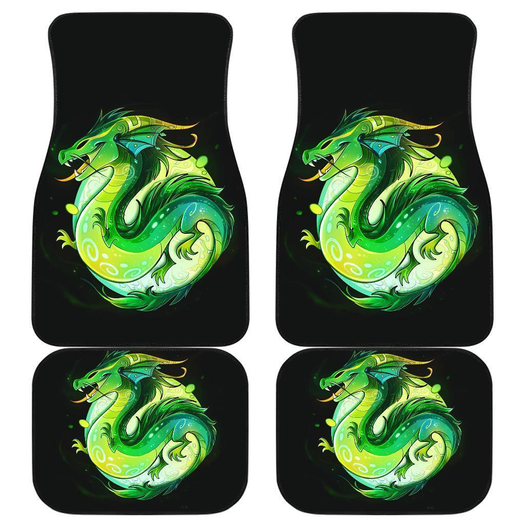 Green Dragon In Black Theme Car Floor Mats