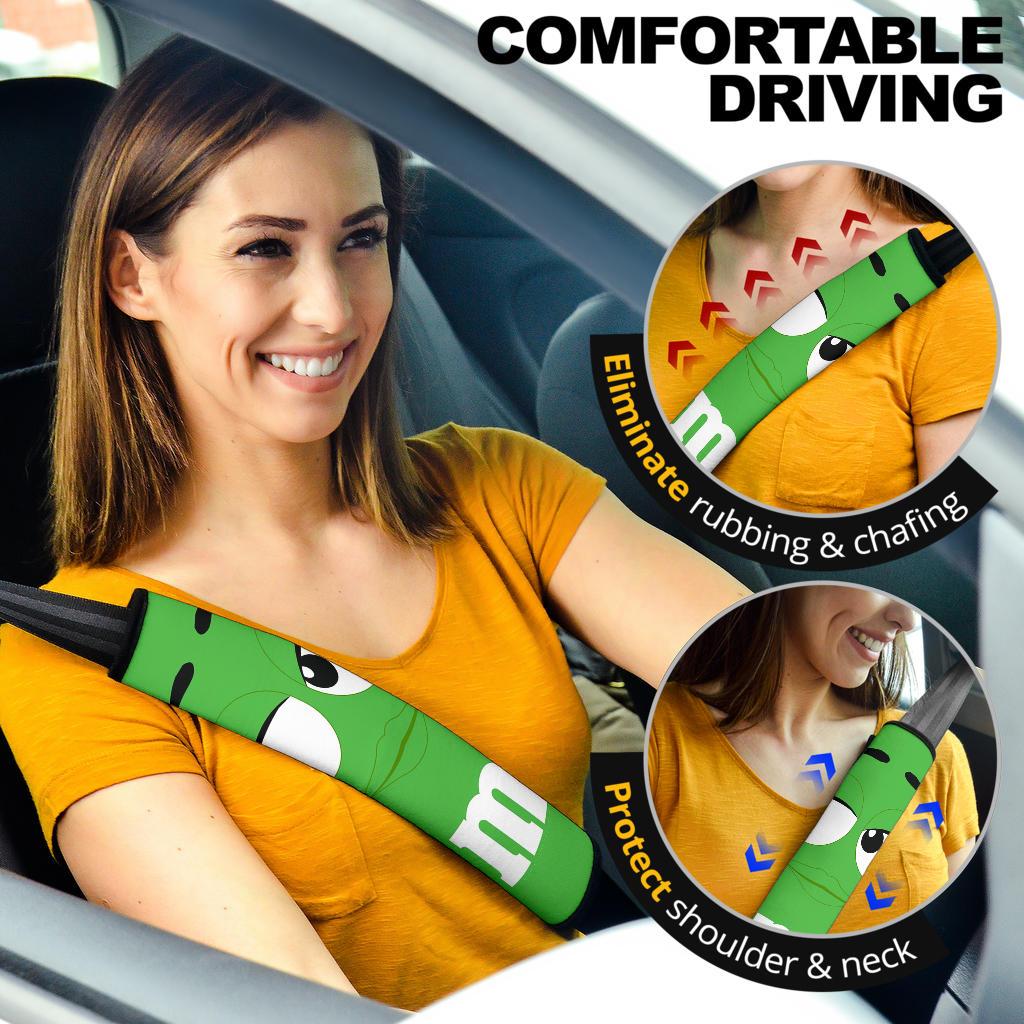 Green M M Chocolate Car Seat Belt Covers Custom Animal Skin Printed Car Interior Accessories Perfect Gift