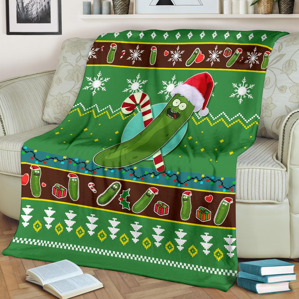 Green Pickle Rick Christmas Christmas Blanket Amazing Gift Idea