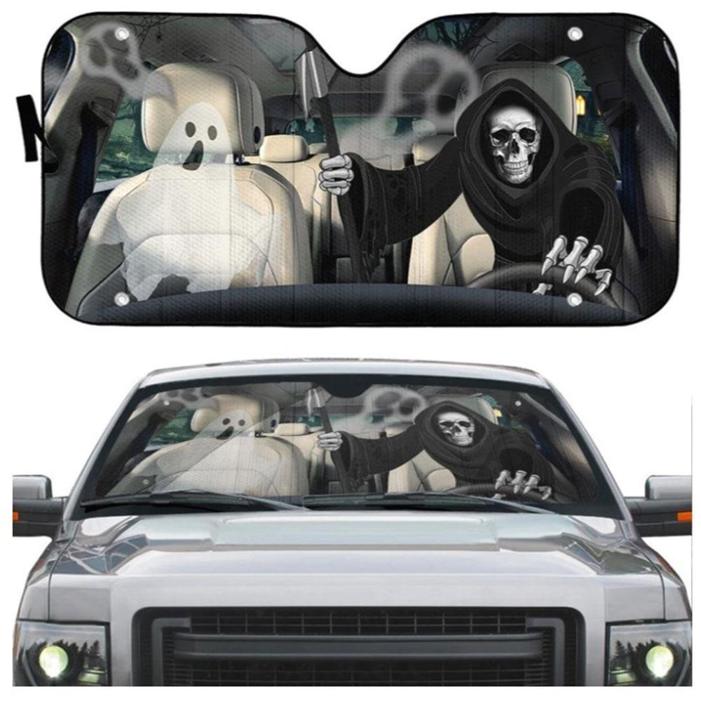Grim Reaper Skeleton Custom Car Auto Sun Shades Windshield Accessories Decor Gift