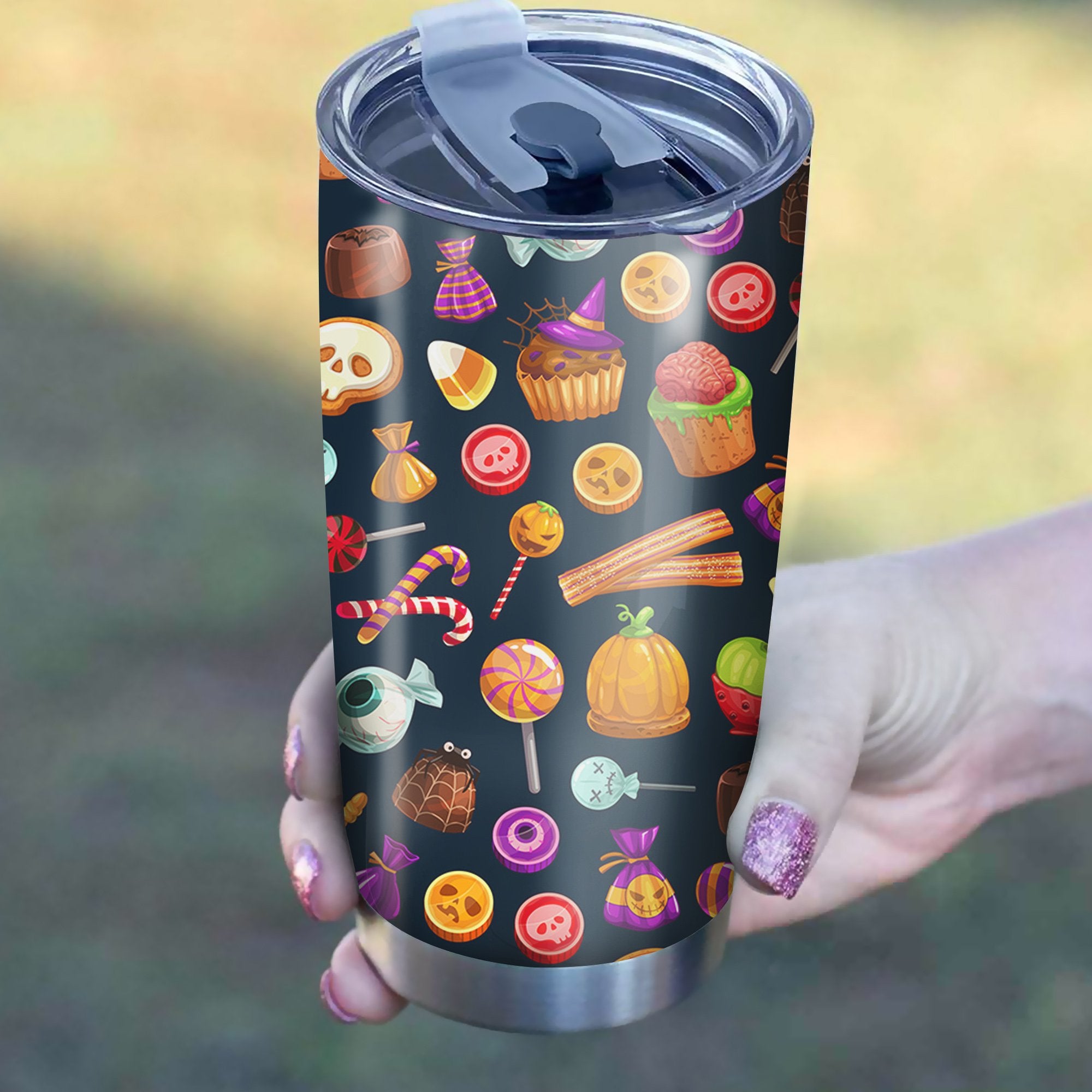 Halloween Candy Pattern Tumbler Best Perfect Gift Idea Stainless Traveling Mugs 2021