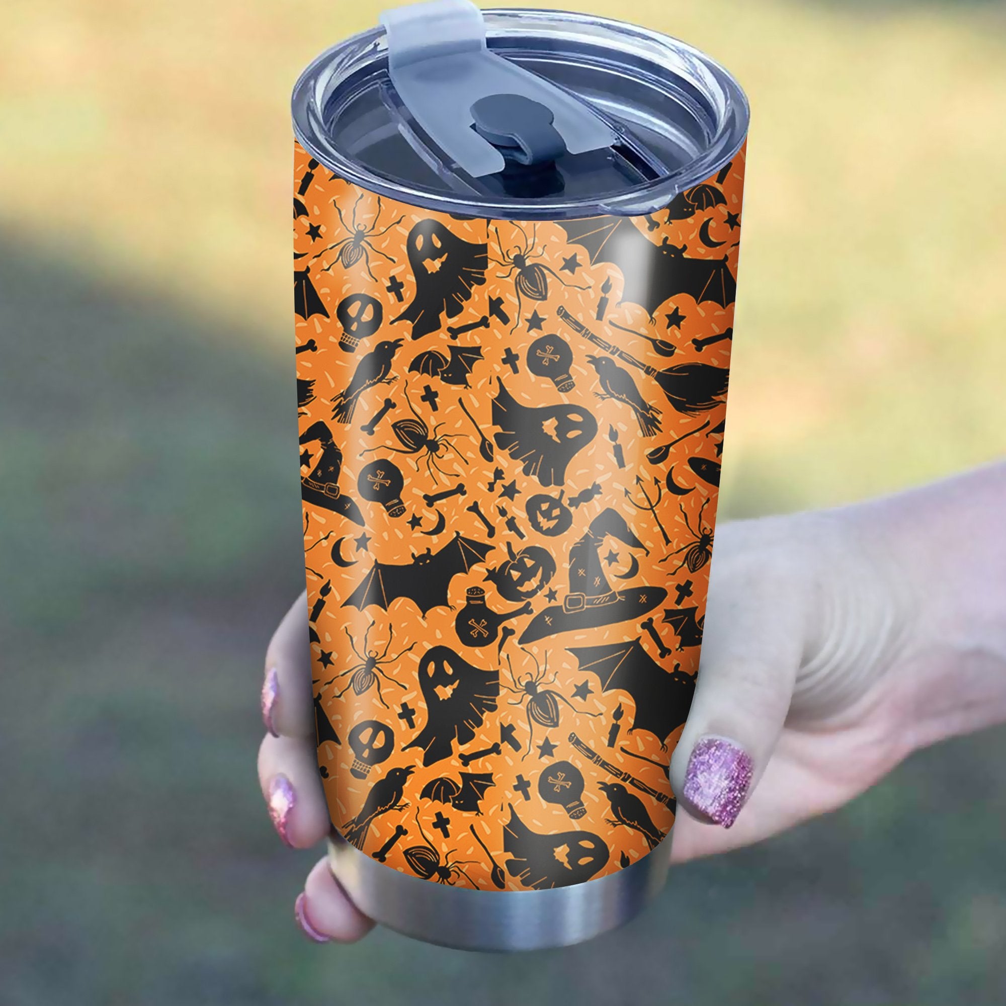 Halloween Orange Pattern Tumbler Best Perfect Gift Idea Stainless Traveling Mugs 2021