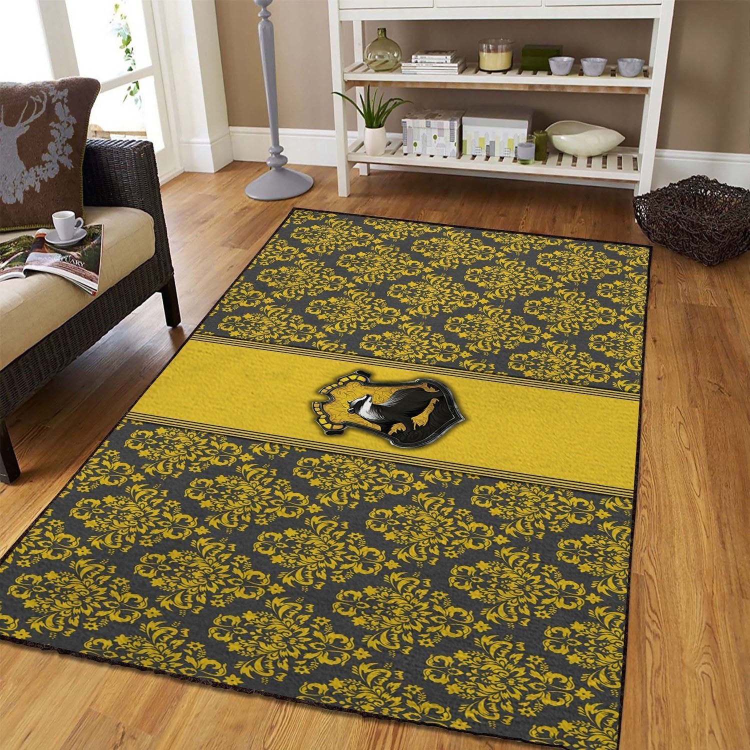 Harry Potter Hufflepuff Logo Area Rug Floor Home Room Decor