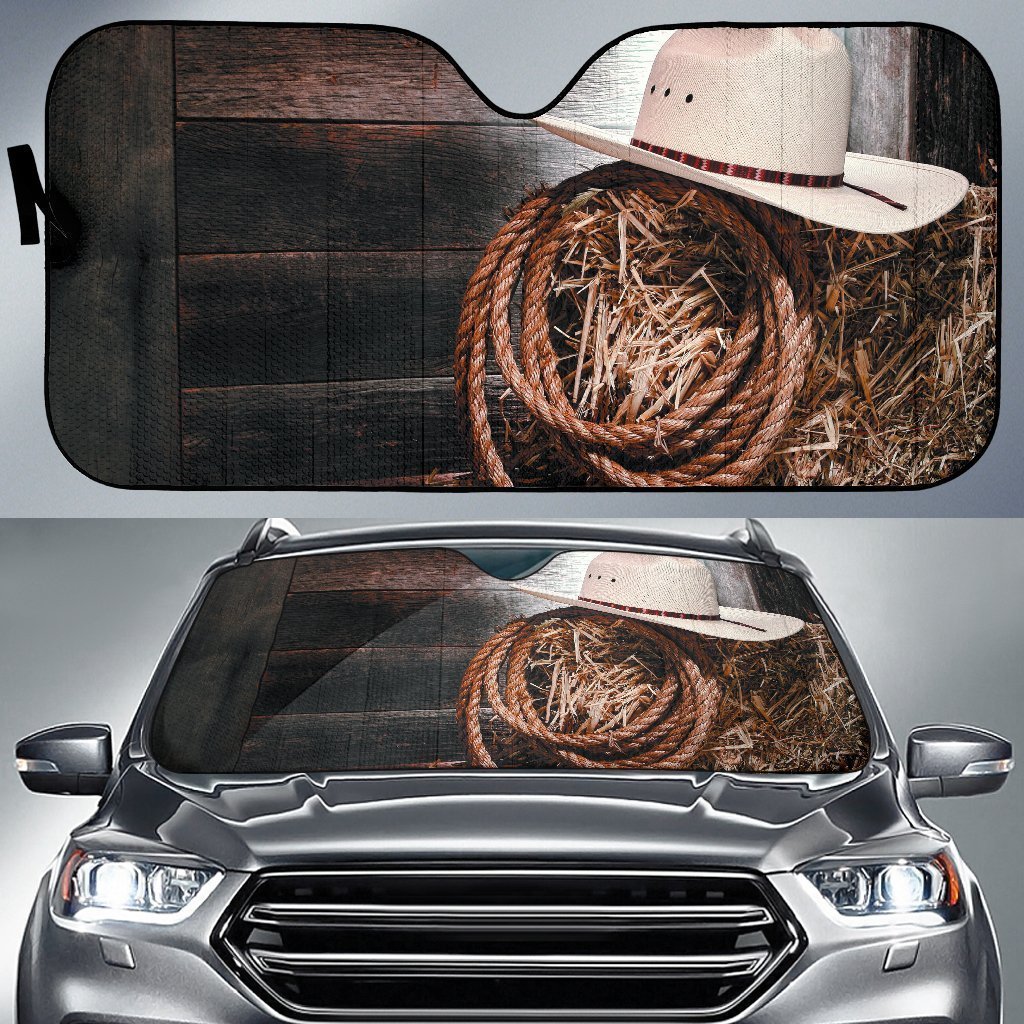 Hat & Ropes Of Cowboy Car Auto Sunshades Amazing Best Gift Ideas 2022