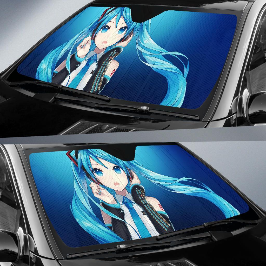 Hatsune Miku Anime Girl Aqua Blue 4K Car Sun Shade Gift Ideas 2022