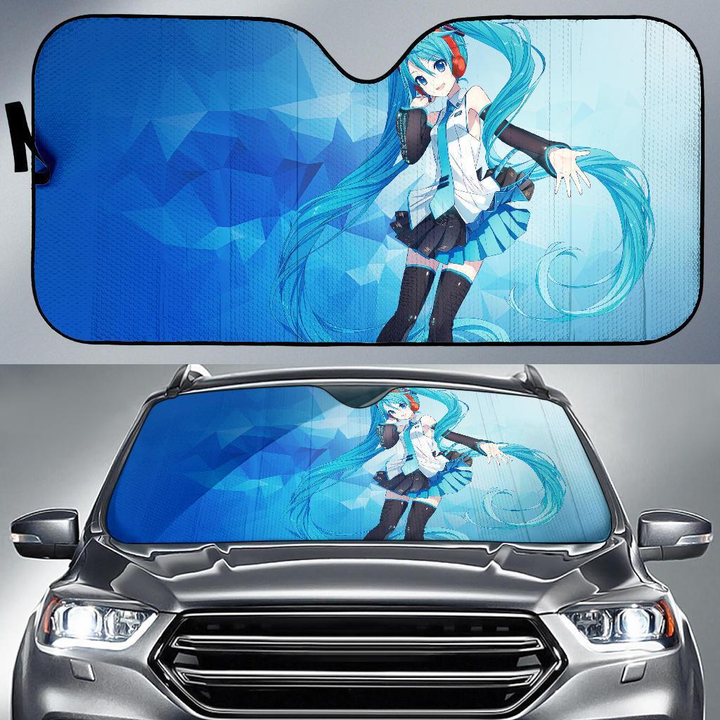 Hatsune Miku Anime Girl Polygons Blue 4K Car Sun Shade Gift Ideas 2022