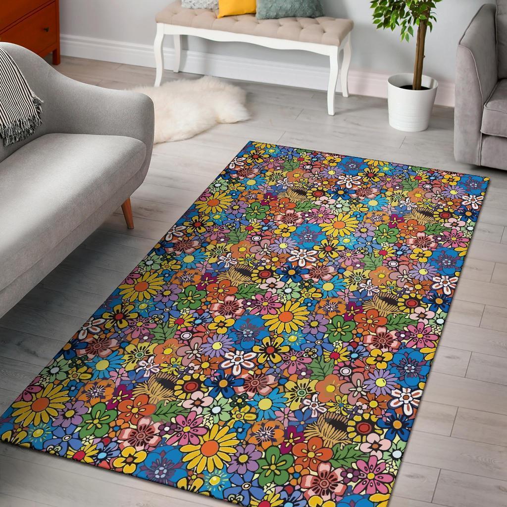 Hippie Flower Floral Area Rug Carpet