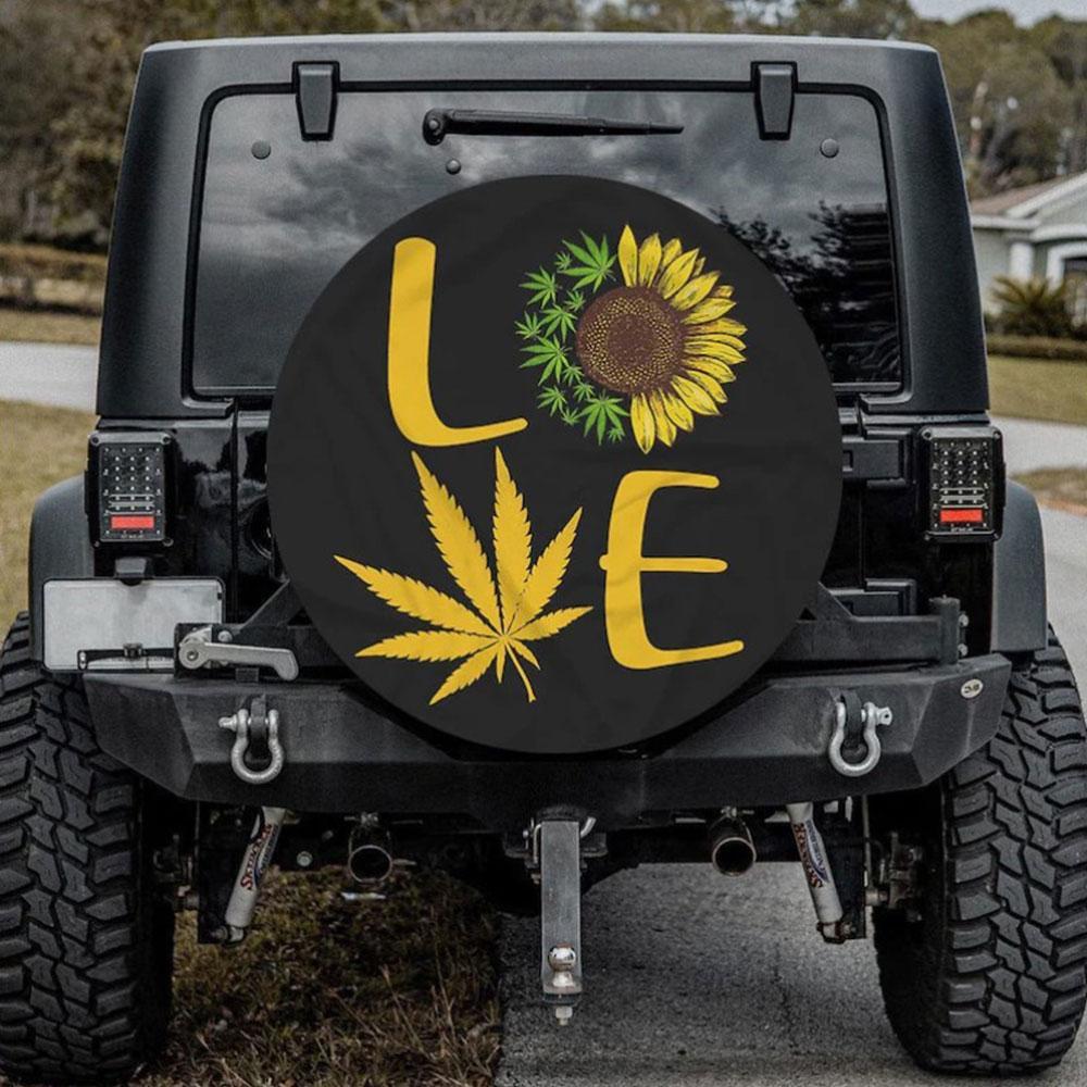 Hippie Flower, Weed Sunflower Cat Car Spare Tire Cover Gift For Campers