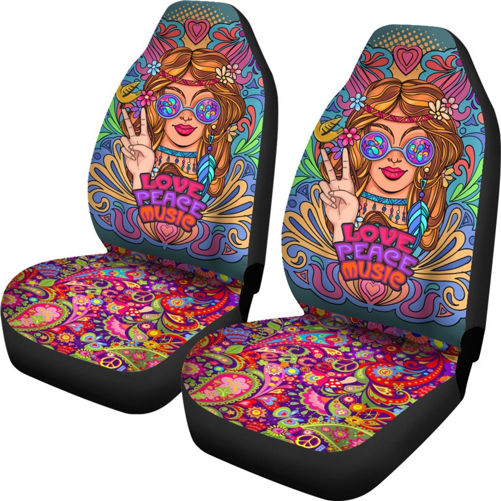 Hippie Girl In Psychedelic Glasses Car Seat Covers