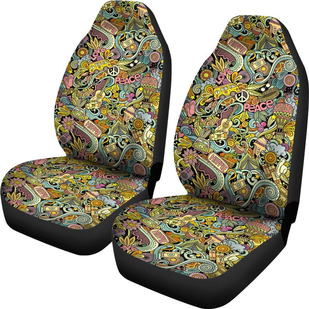 Hippie Hand Drawn Doodles Pattern Car Seat Covers