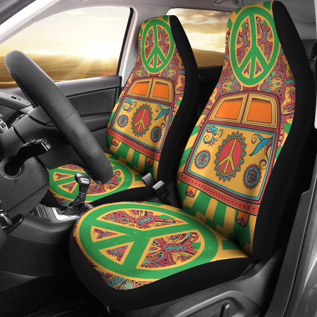 Hippie Vintage Car A Mini Van Car Seat Covers