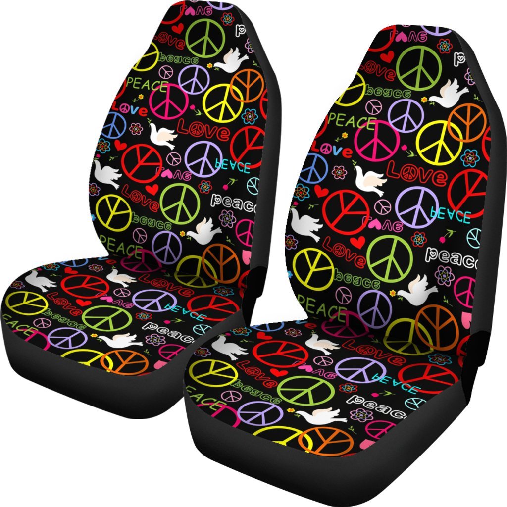 Hippie Wallpaper With Peace Symbol And Doves Car Seat Covers