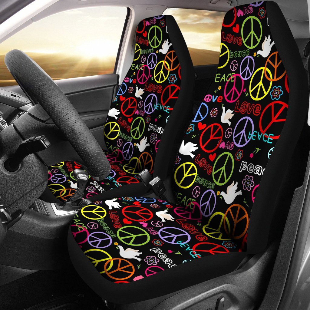 Hippie Wallpaper With Peace Symbol And Doves Car Seat Covers