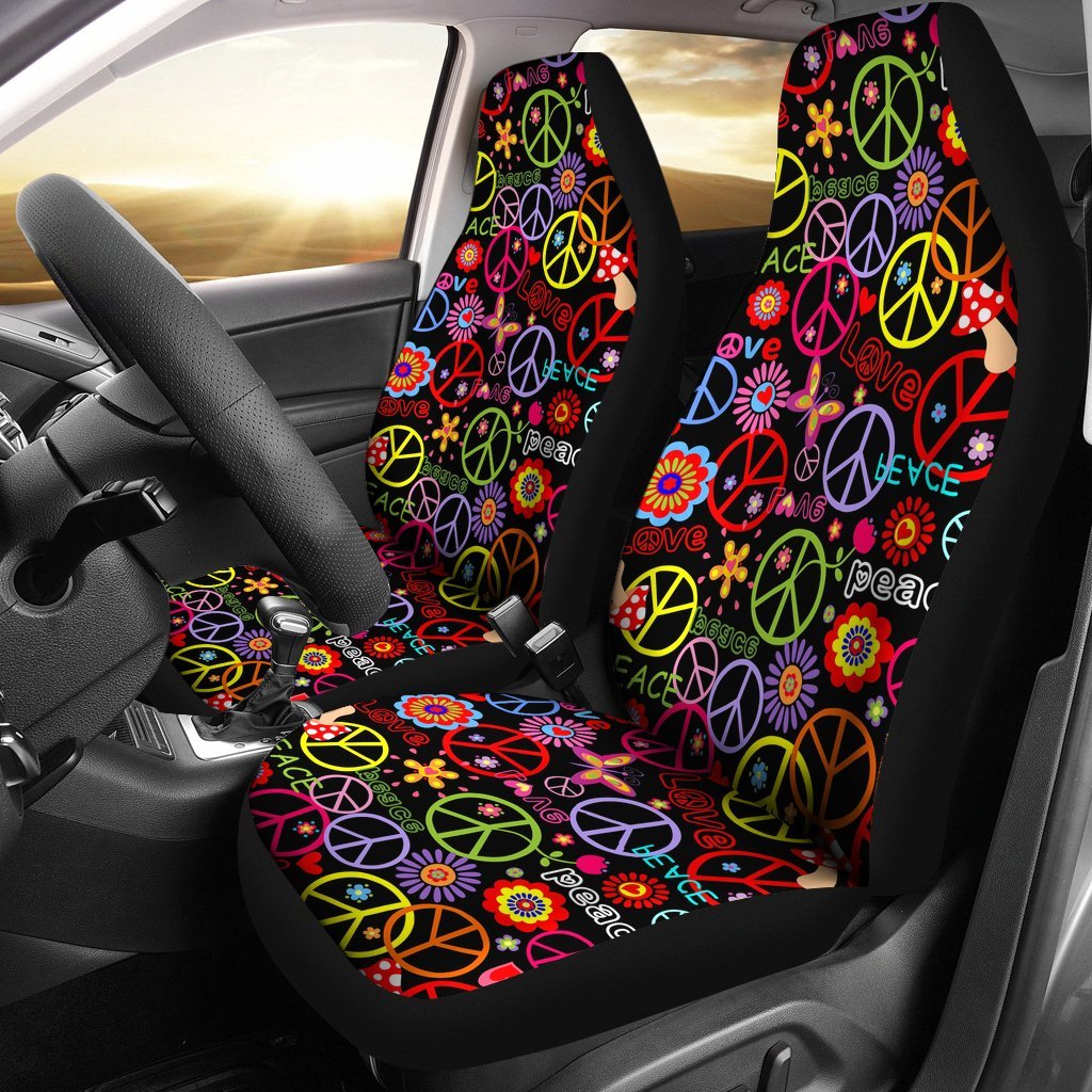 Hippie Wallpaper With Peace Symbol Car Seat Covers