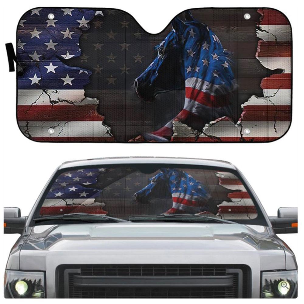 Horse American Flag Custom Car Auto Sun Shades Windshield Accessories Decor Gift