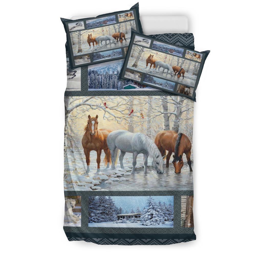 Horse Winter Bedding Set Duvet Cover And Pillowcase Set